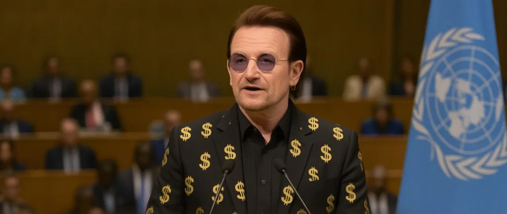Bono speaking at the United Nations Assembly