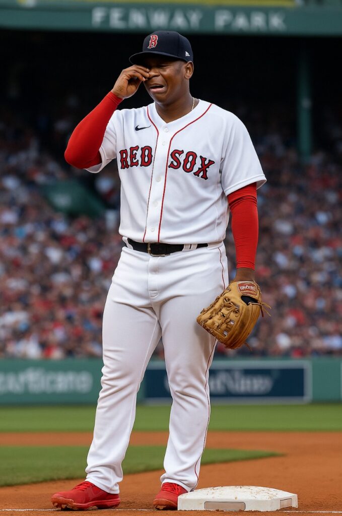 Rafael Devers crying at first base.