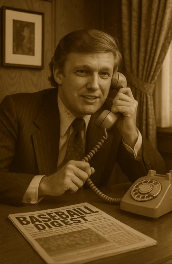 Donald Trump on the telephone with Pete Rose, circa 1971.
